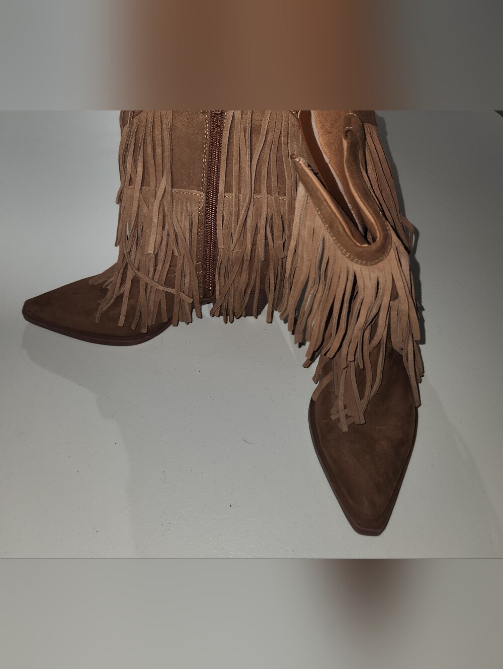 Universal Thread Fringe Faux Suede Pointed-Toe Ankle Boots - Brown Size 6.5 - Picture 4 of 8